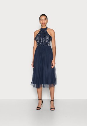 HALTER NECK RUFFLE EMBELLISHED MIDI DRESS - Vestito elegante - navy