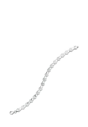 Bracelet en argent composé de maillons circulaires interconnectés avec une finition lisse et mate, équipé d'un fermoir à mousqueton.