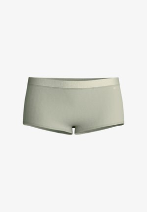 Sous-vêtement boxer pour femme gris clair sans couture avec une large ceinture et un petit logo sur le côté gauche.