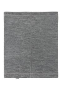 Tessuto grigio a maglia con una superficie liscia, caratterizzato da una cucitura centrale e bordi elastici. Non sono visibili motivi o accenti aggiuntivi.