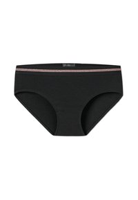 Caleçons en coton noir avec une texture côtelée et une ceinture rayée contrastante rose et argent. Coupe classique et design sans couture.