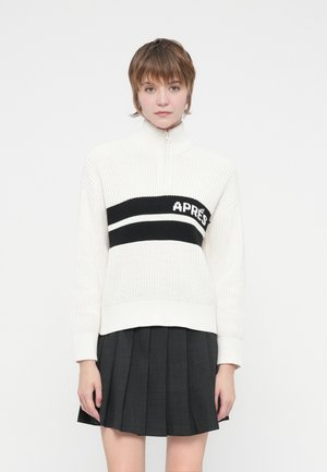 NMSTINA HIGH NECK HALF ZIP - Svetrík - cloud dancer/black