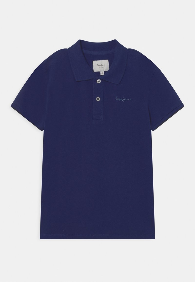 Polo bleu marine à manches courtes avec patte à deux boutons et petit logo brodé sur la poitrine gauche.