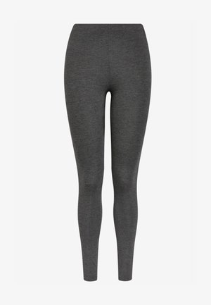 Gray leggings made from stretchy fabric, featuring a fitted design and smooth texture. No visible seams or embellishments.