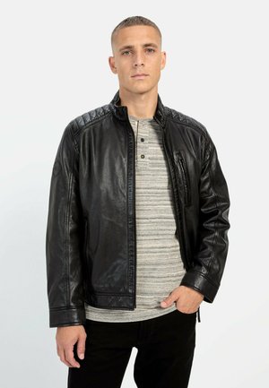 camel active MIT STEHKRAGEN - Leather jacket - asphalt