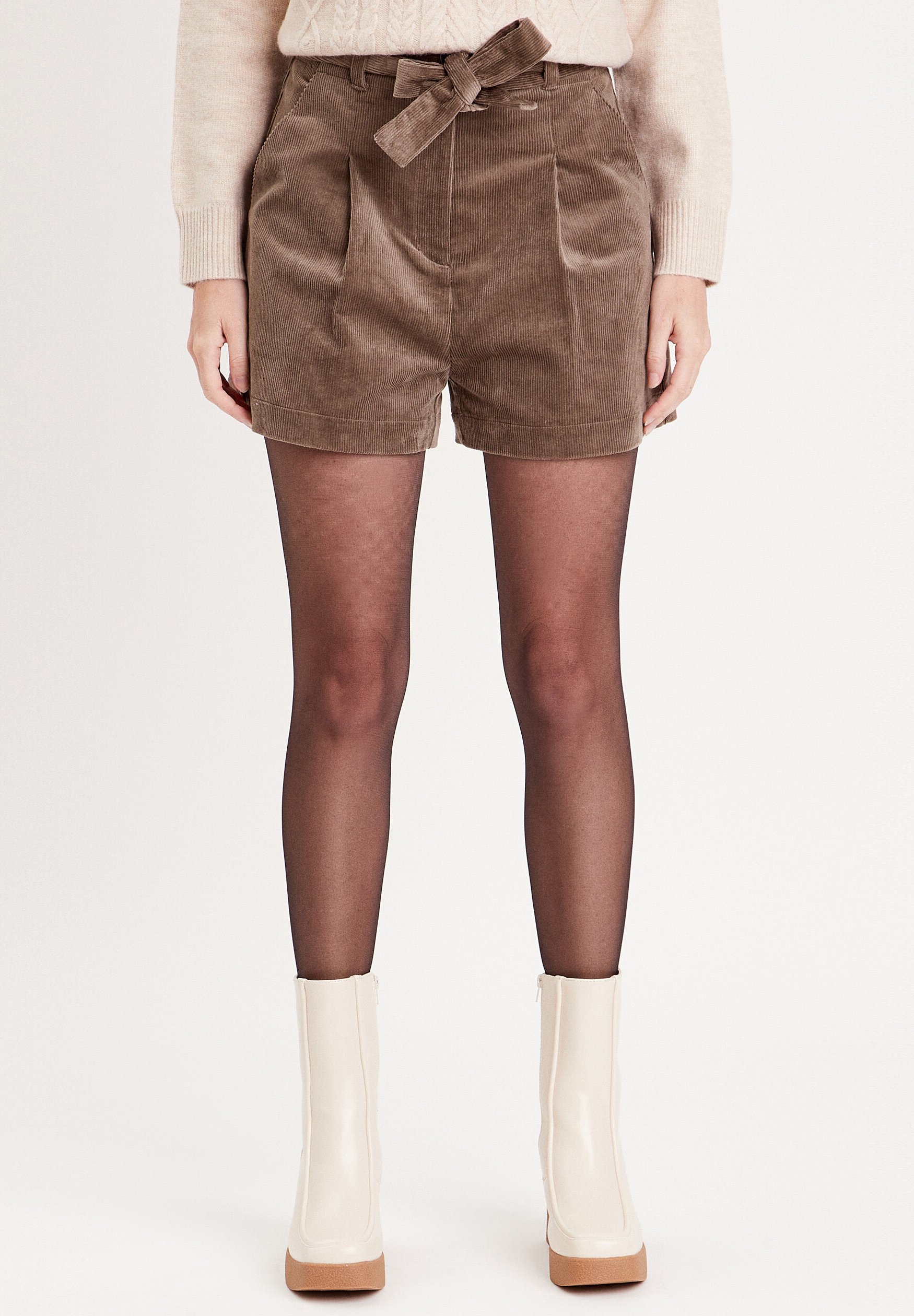 Ensemble short d'été 2 pièces pour femme, col en V, manches courtes, taille haute, pantalon court avec poche, Khaki, Grand