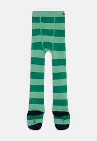 Πράσινες ρίγες καλσόν με εναλλασσόμενες ανοιχτές και σκούρες πράσινες οριζόντιες ρίγες. Διαθέτει σκούρες πράσινες λεπτομέρειες στη μέση και στα δάχτυλα.