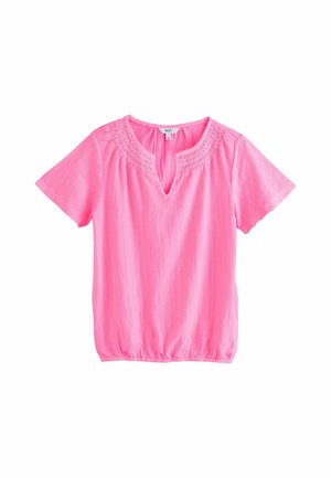 Next, REGULAR FIT - SHORT SLEEVE NOTCH NECK SHIRRED BUBBLEHEM T-SHIRT  . - Pluus - fluorescent pink