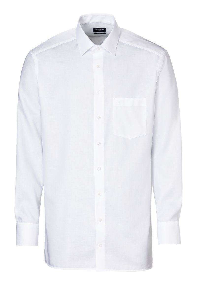 Witte langemouwen overhemd van katoen, met een button-down kraag, een voorpand met knopen en een enkele borstzak.