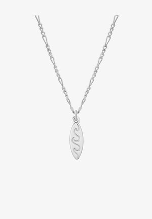 Strieborný náhrdelník so skrúteným reťazcom a oválnym príveskom s textúrovaným vírivým dizajnom. Hladký povrch, jemný lesk.