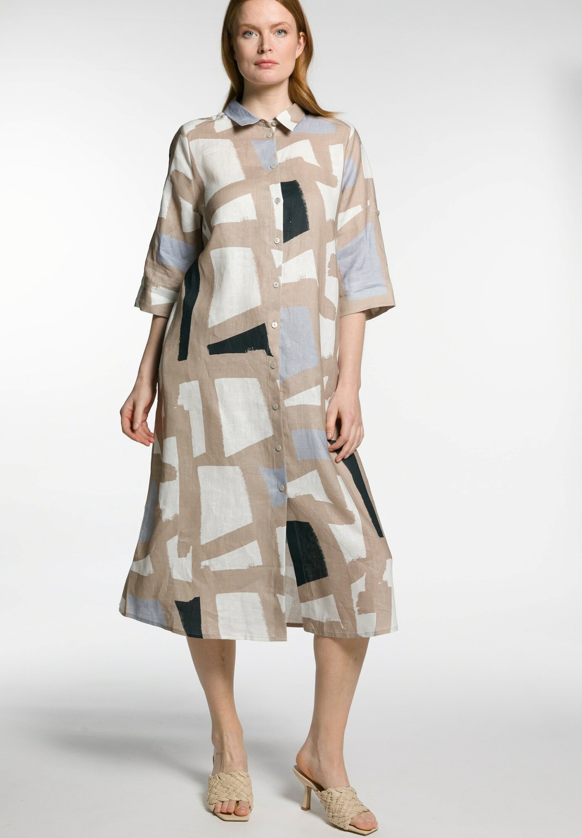 Robe Midi Ulla Popken En Jersey – Coupe A, Imprimé Tendance, Col V, Manches Mi-longues Et Poches Latérales