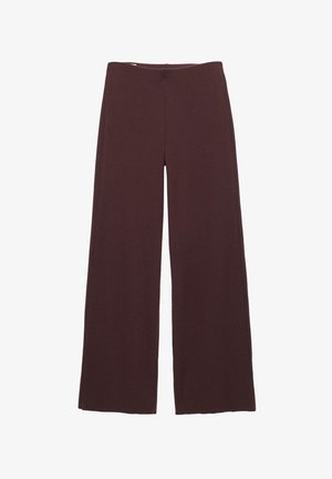 Hlače širokih nogavica od tamnosmeđe rebraste tkanine, s visokim elastičnim pojasom i ležernim krojem s ravnim, lepršavim nogavicama.