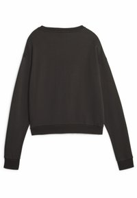 Felpa nera corta con maniche lunghe, collo rotondo e polsini a coste. Realizzata in morbido tessuto misto cotone, con una texture liscia.