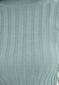 Mintgrön ribbad trikåtröja med turtleneck och vertikala ränder, som har en mjuk struktur och en kroppsnära silhuett.