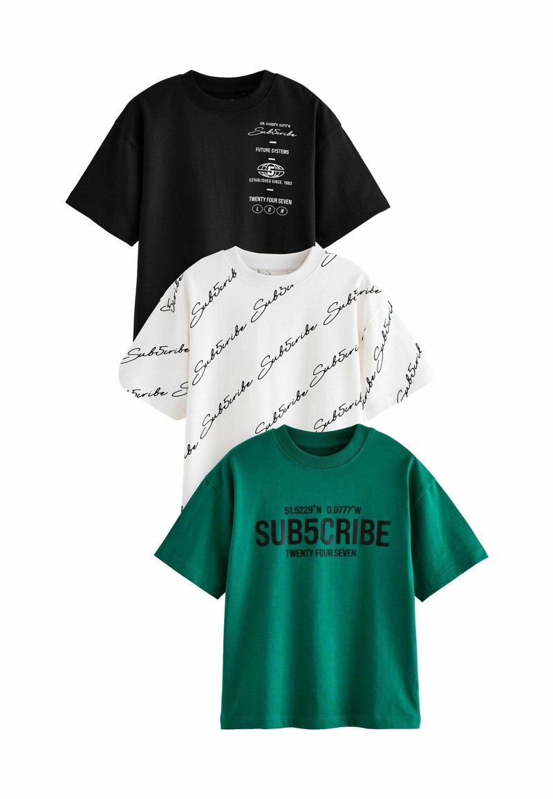 Next SHORT SLEEVE GRAPHIC 3 PACK STANDARD - Triko s potiskem - black white green sub5cribe