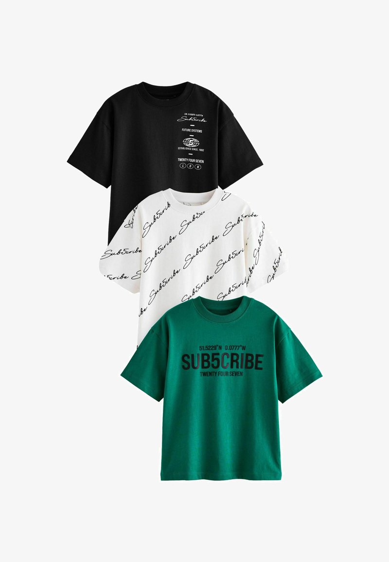 Next SHORT SLEEVE GRAPHIC 3 PACK STANDARD - Triko s potiskem - black white green sub5cribe