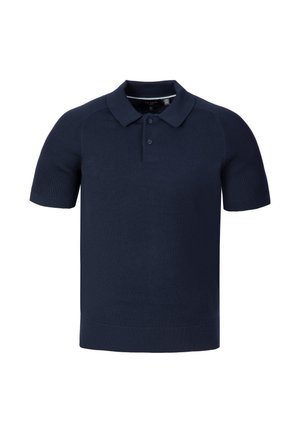 Polo azul marino de manga corta con cuello de canalé, tapeta con dos botones y detalles acanalados en las mangas y el bajo.