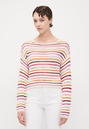 ONLGEENA SHORT STRIPE BOATNECK - Strickpullover - cloud dancer/karanda/fuchsia/mauve/flame