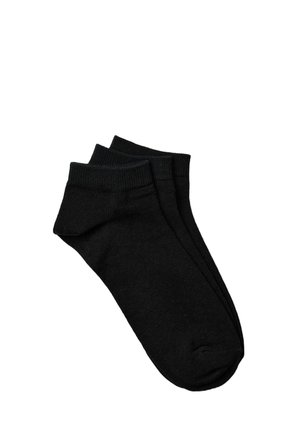 Schwarze Baumwollknöchelsocken mit geripptem Bündchen und nahtlosem Zehenabschluss, die eine glatte Textur und ein minimalistisches Design aufweisen.