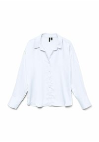 Witte lange mouw knoopshirt gemaakt van gladde stof. Heeft een klassieke kraag en een losse pasvorm, met een rechte zoom en knoopsluiting.