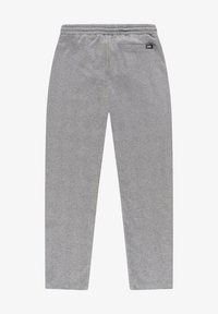 Grijze joggingsbroek gemaakt van een gestructureerde stof, met een elastische tailleband en een enkele achterzak met een label.