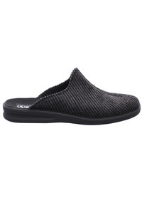 Svart slip-on sko med en texturerad överdel i chevronmönster, rund tå och flexibel gummiyttersula. Lätt och ventilerande design.