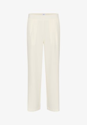 Hlače v krem barvi iz gladkega in lahkega blaga, s straight leg krojem in dvema sprednjima žepoma.
