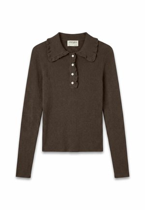 Vero Moda, KNITTED POLO NECK AWELLA KNIT POLO-SHIRT - T-shirt à manches longues - hot fudge