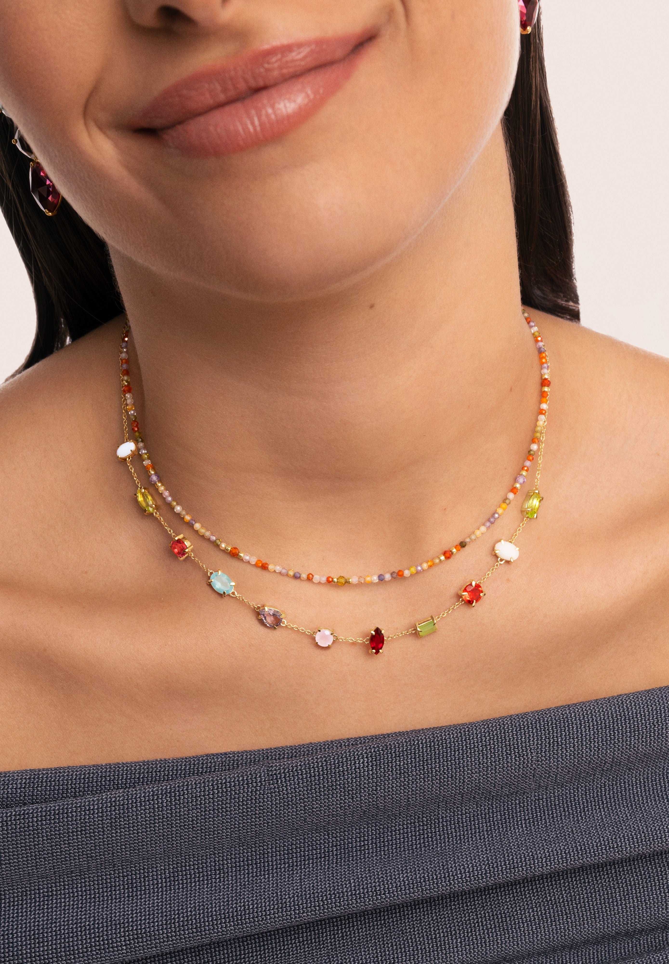 Collana SINGULARU Crystal Rainbow – Cristalli Colorati Acciaio Placcato Oro 18kt – Gioiello Estate