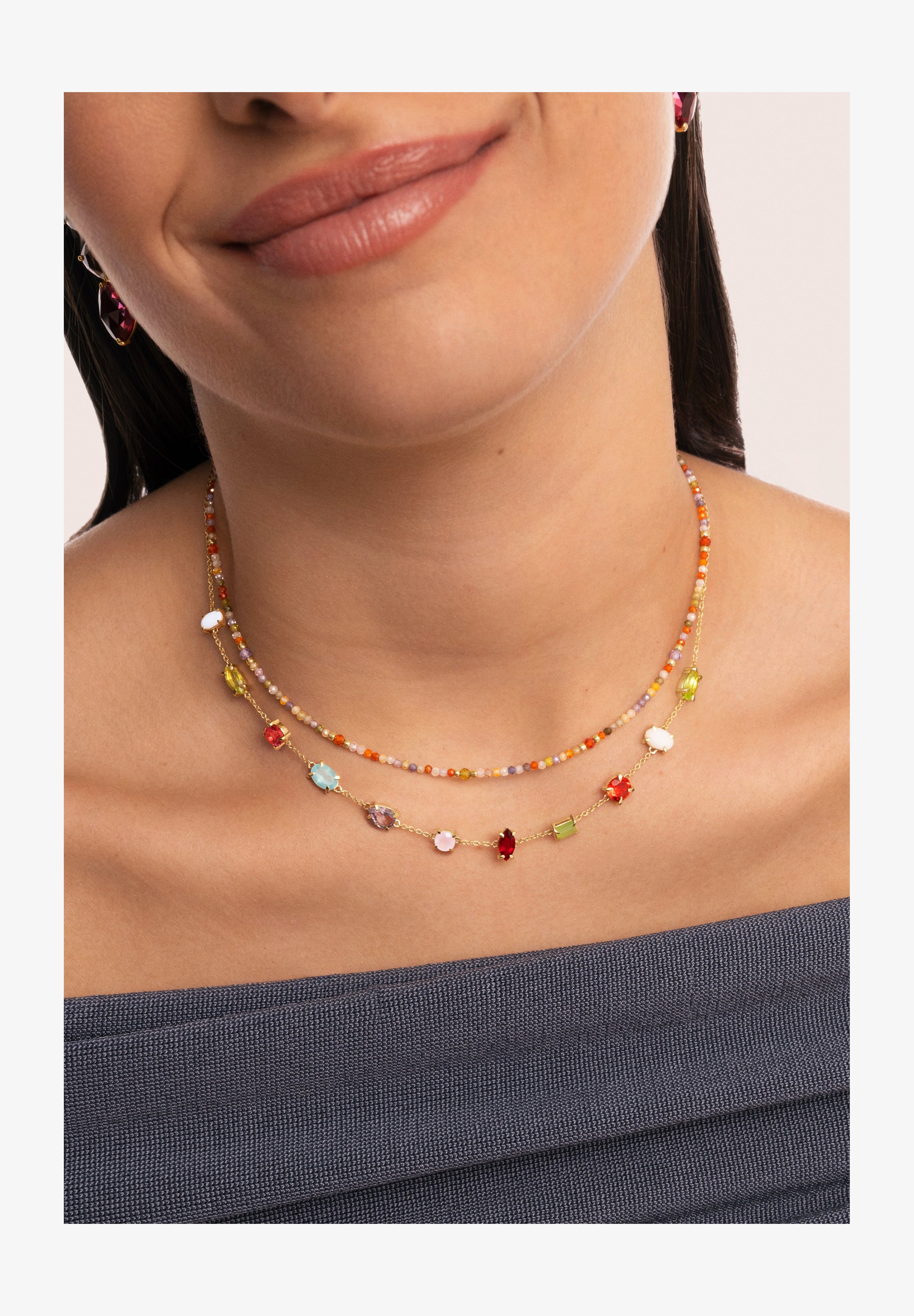Collana SINGULARU Crystal Rainbow – Cristalli Colorati Acciaio Placcato Oro 18kt – Gioiello Estate