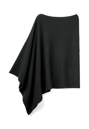 Poncho verde scuro realizzato in tessuto morbido, con una silhouette drappeggiata e un design ampio, rifinito con bordi a coste per texture e dimensione.