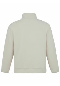 Fleece-pullover i lys cremefarve med høj krave og lange ærmer. Stoffet har en struktureret, blød overflade med en afslappet pasform.