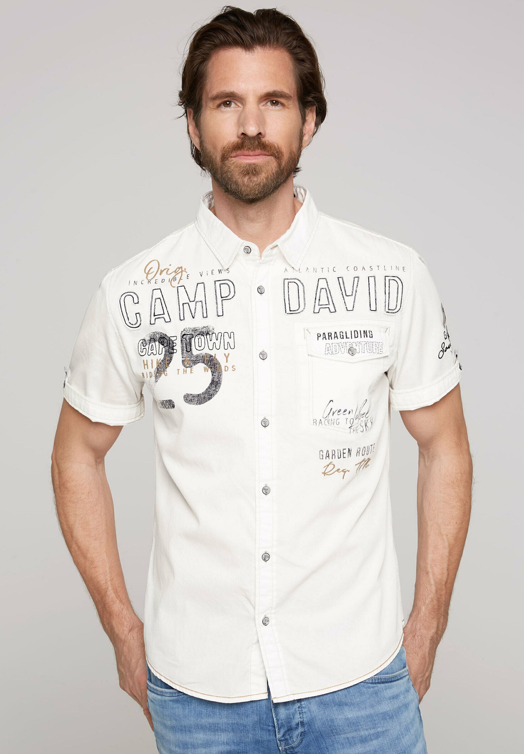 Camp David KURZARM MIT LOGO-APPLIKATIONEN - Hemd - ivory/wei - Zalando.ch
