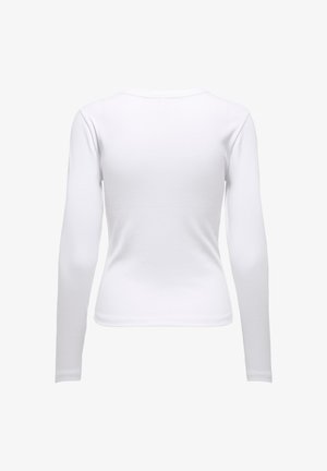 Long-sleeve white t-shirt with a fitted design, made from ribbed cotton fabric, featuring a round neckline and a smooth texture.