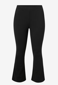 Sorte flagrende bukser med elastisk talje, glat tekstur og et strømlinet design, velegnet til både hverdag og fest.