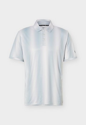 Polo de golf Nike blanc manches courtes avec trois boutons et col, présenté sur un fond neutre.