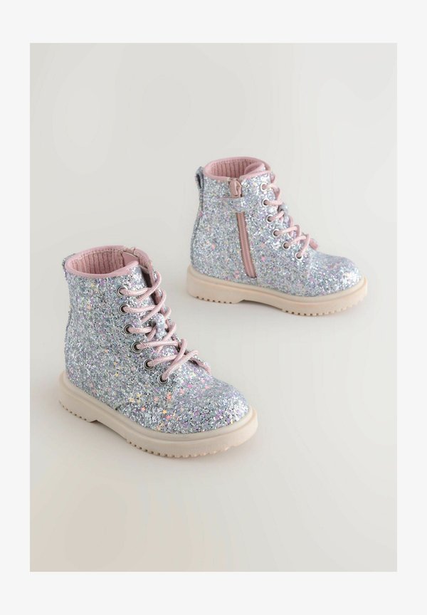 WIDE FIT – Schnürstiefelette – silver glitter