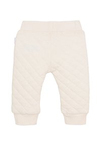 Pantalonki dla niemowląt w kolorze kremowym z pikowanym wzorem, z prążkowanym pasem w talii i mankietami. Miękka tekstura i luźny krój, z przeszyciami w diamentowy wzór.