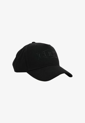 Cappellino da baseball nero con visiera curva e ricamo in rilievo del logo "CULT" sul pannello anteriore.