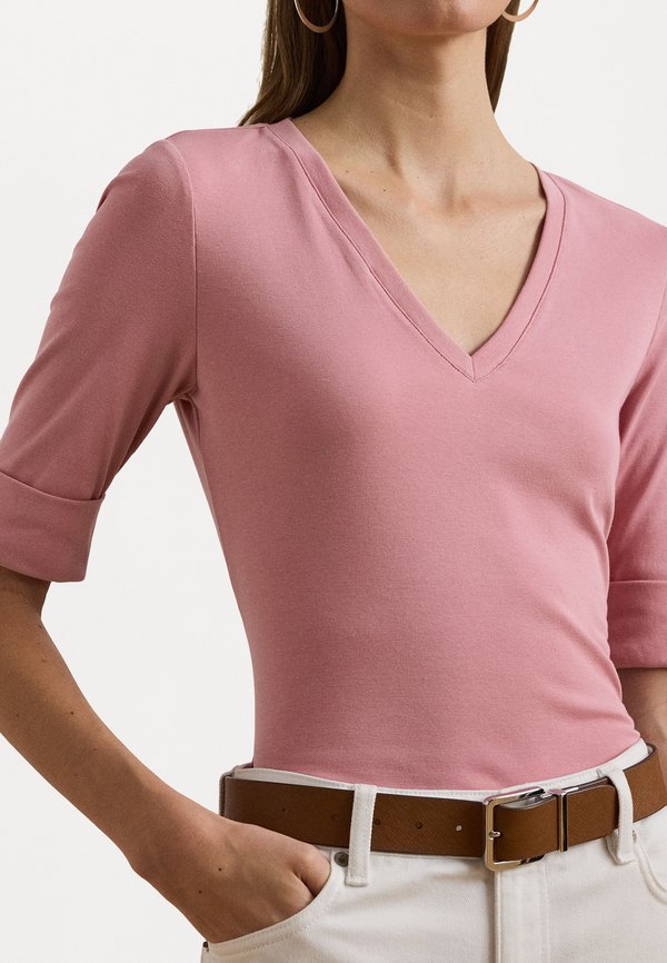 STRETCH COTTON ELBOW SLEEVE V NECK TEE - Basic T-shirt - rose mauve2