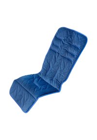 Niebieska pikowana poduszka siedziskowa o konturowym kształcie, z teksturowanymi wzorami i kontrastowym niebieskim obszyciem. Idealna dla komfortu siedzenia.