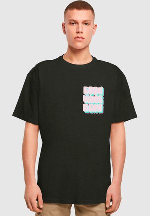 Sort bomulds t-shirt med korte ærmer, der har en farverig grafisk tekst med påskriften "Good Vibes Only" i en stiliseret skrifttype på brystet.