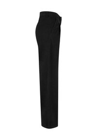 Pantalon noir droit avec passants de ceinture et poches latérales, vu de côté gauche sur fond blanc.