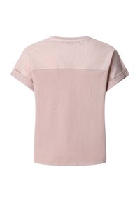Light pink short-sleeve shirt with a darker body and a lighter fabric panel across the upper back and rolled sleeve cuffs.