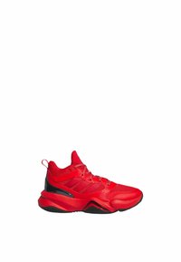 Rote Sportschuhe mit einem strukturierten Mesh-Obermaterial, detaillierten Nähten, einem gepolsterten Schaft und einer schwarzen Gummisohle für besseren Grip.
