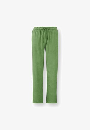 Groene, zachte sweatpants van stof met een comfortabele pasvorm, verstelbare trekkoord tailleband en rechte pijpen. Geen zichtbare patronen of hardware.