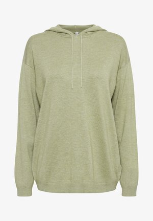 Svetlozelena kapuca iz mehkega materiala, z vrvico, dolgimi rokavi in sproščenim krojem z rebrastimi manžetami in robom.