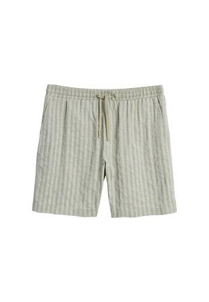 Lysgrønne stribede shorts lavet af et let materiale. Har en elastisk talje med snor og to sidelommer.