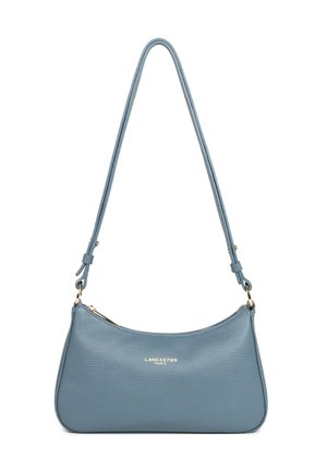 Sac à épaule Lancaster Paris en cuir bleu texturé avec fermeture éclair dorée et bandoulière ajustable.