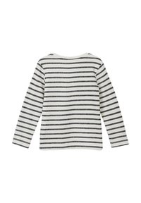 Wit longsleeve shirt met zwarte horizontale strepen, met een ronde halslijn en zachte, gestructureerde stof.